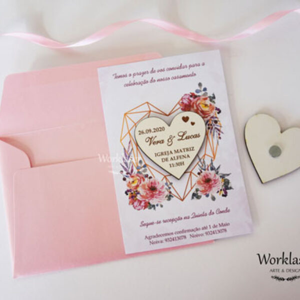 Convite com íman coração branco