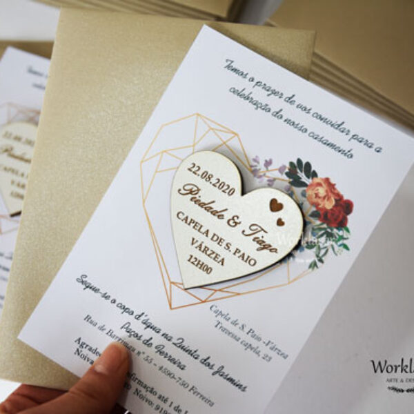 Convite com íman coração branco 2