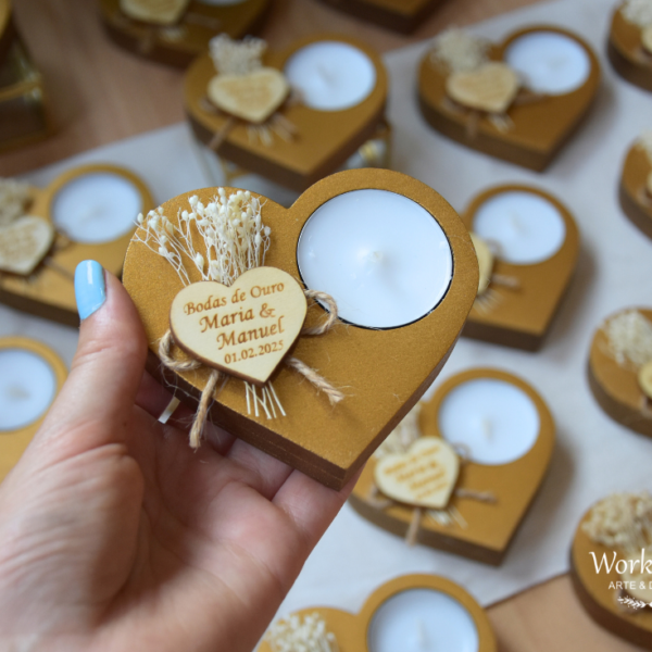 Porta Velas Coração Dourado