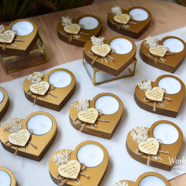 Porta Velas Coração Dourado
