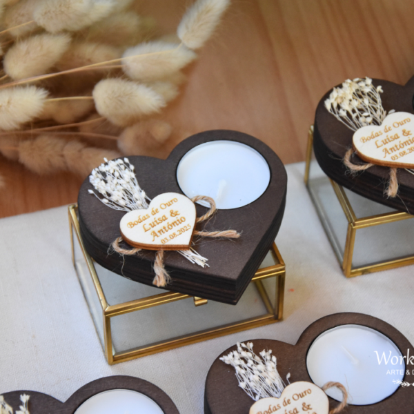 Porta Velas Coração Bodas